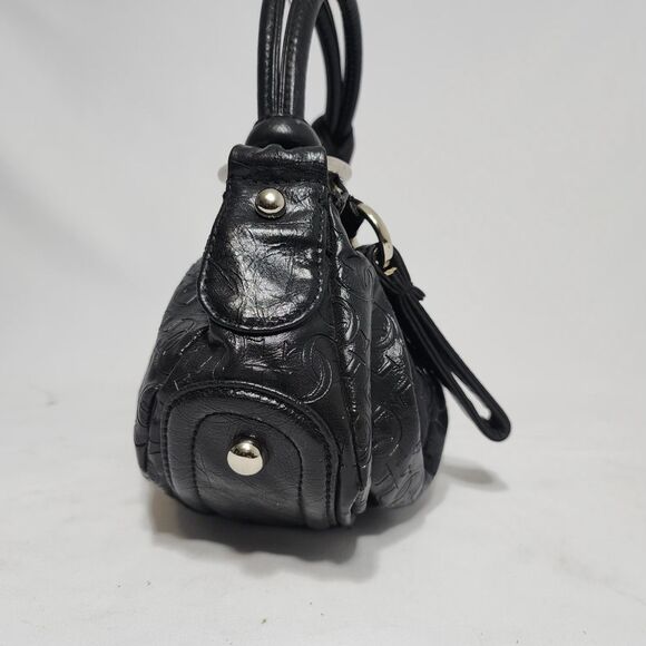 Guess Y2K Black Vegan Leather GGG Logo Embossed Mini Shoulder Hobo Bag Purse VTG - Picture 10 of 16